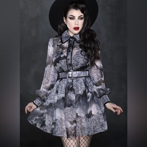 dakota dress - grey floral sheer dress